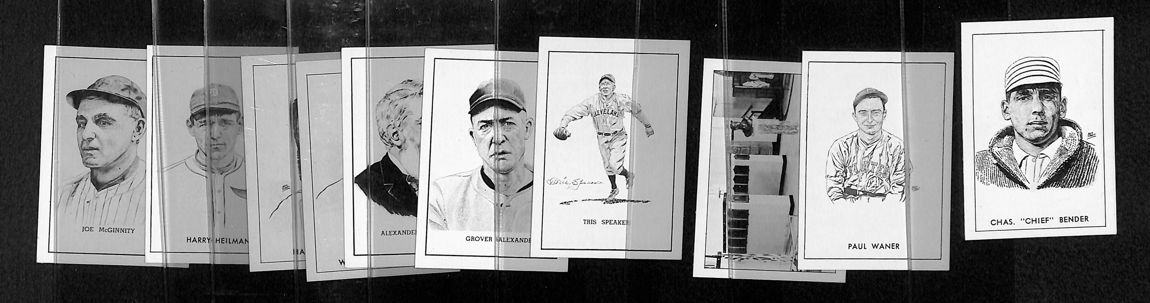 (10) High-Grade 1950 Callahan HOF Cards w/ Bender, P. Waner, Speaker, Alexander, Cartright, Maranville, Wright, HOF Museum (interior - no date), Heilmann, McGinnity