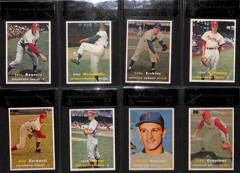 Lot of 8 - 1957 Topps Graded Baseball Cards w. Rogovin BVG 9.0
