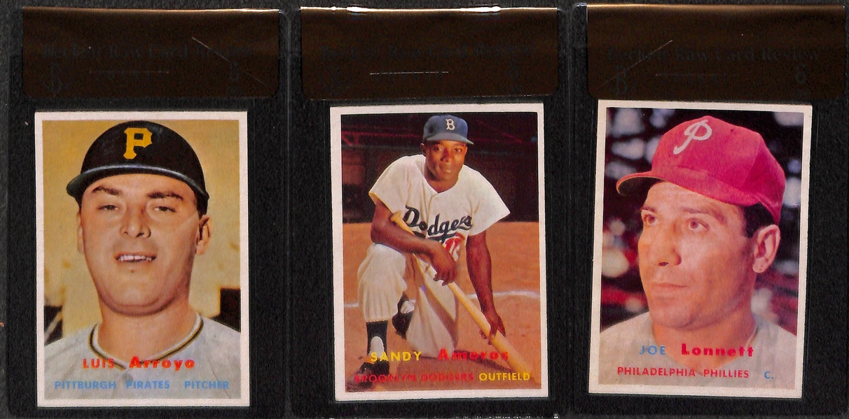 Lot of 11 - 1957 Topps Graded Baseball Cards - All Graded BVG 8.0 - w. Enos Slaughter