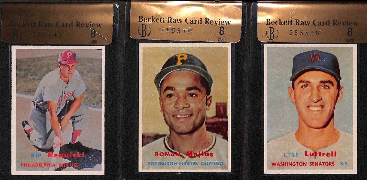 Lot of 11 - 1957 Topps Graded Baseball Cards - All Graded BVG 8.0 - w. Enos Slaughter