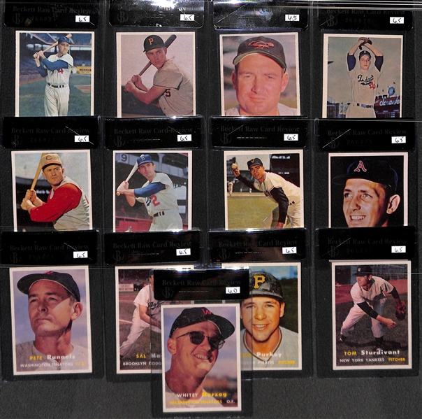 Lot of 13 - 1957 Topps Graded Baseball Cards - Most Graded BVG 6.5 - w. Duke Snider