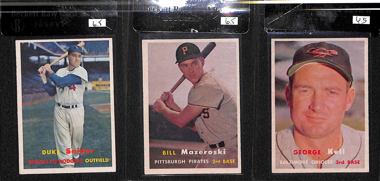 Lot of 13 - 1957 Topps Graded Baseball Cards - Most Graded BVG 6.5 - w. Duke Snider
