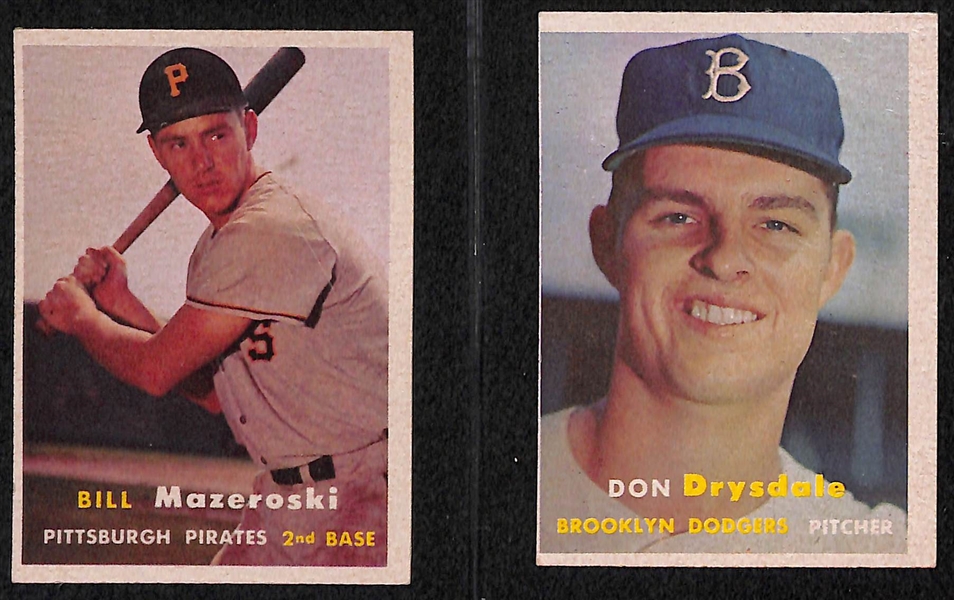Lot of 12 - 1957 Topps Baseball Cards w. Mazeroski & Drysdale RCs