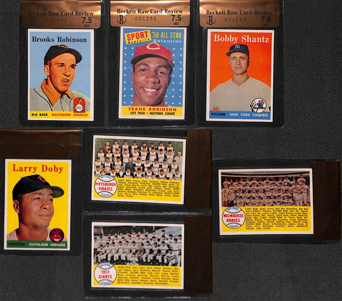 Lot of 7 - 1958 Topps Graded Baseball Cards - All Graded BVG 7.5 - w. Brooks Robinson