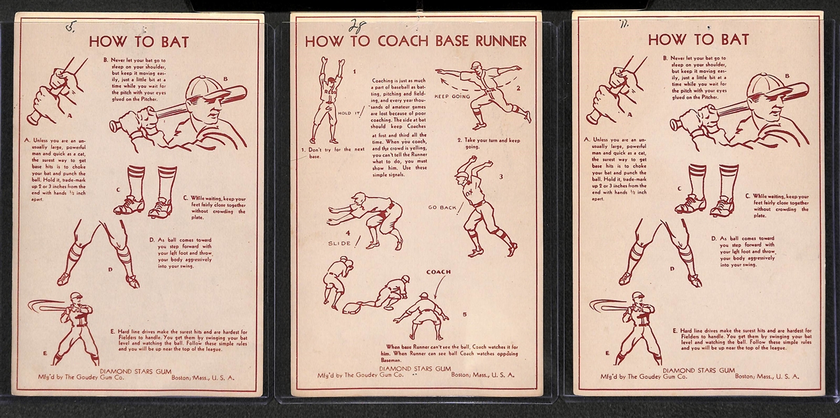 Lot of 2 - 1936 National Chicle Cards (Greensburg, Dickey & Greenburg) & (3) 1939 R303B Goudey Premiums