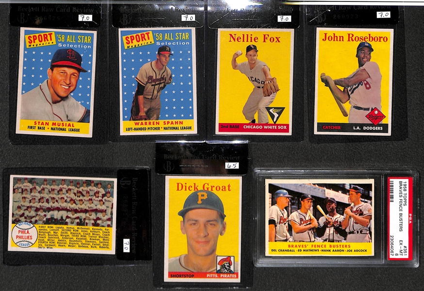 Lot of 7 - 1958 Topps Graded Baseball Cards w. Stan Musial BVG 7.0