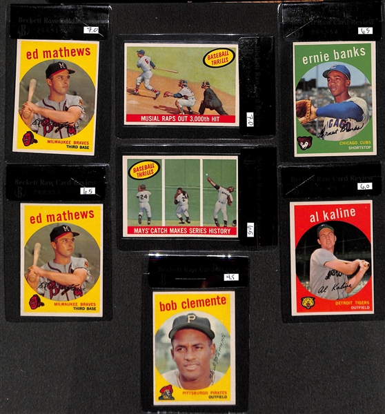 Lot of 7 - 1959 Topps Graded Baseball Cards w. Eddie Mathews BVG 7.0