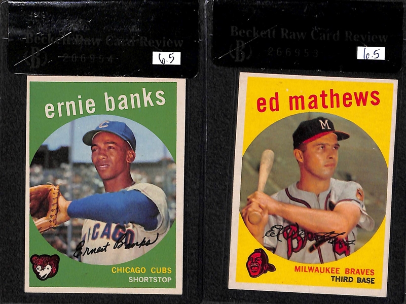 Lot of 7 - 1959 Topps Graded Baseball Cards w. Eddie Mathews BVG 7.0