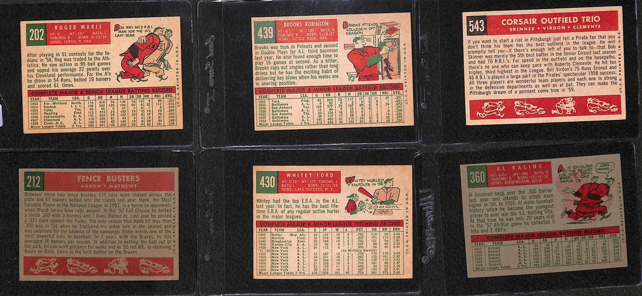 Lot of 15 - 1959 Topps Baseball Cards w. Roger Maris