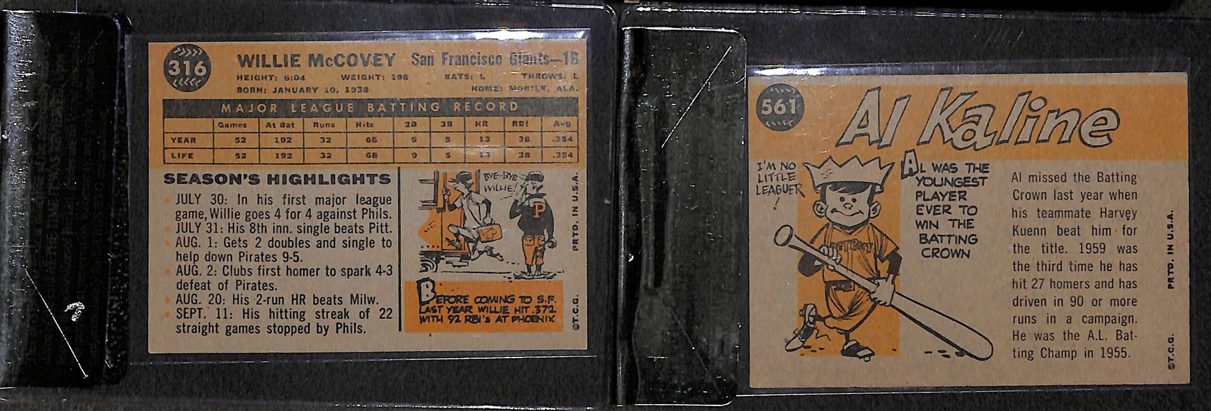 Lot of 2 - 1960 Topps Baseball Cards - Both 6.5 - McCovey RC & Kaline AS