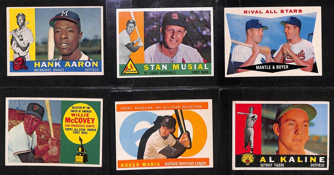 Lot of 6 - 1960 Topps Baseball Star Cards w. Hank Aaron