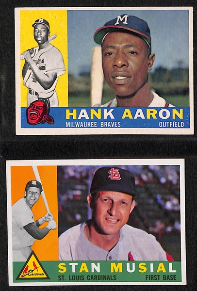 Lot of 6 - 1960 Topps Baseball Star Cards w. Hank Aaron
