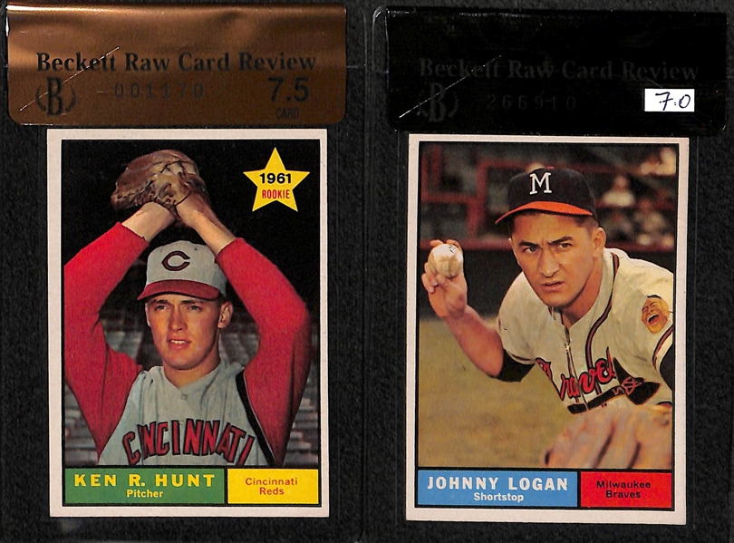Lot of 7 - 1961 Graded High Number Topps Baseball Cards w. Roger Craig BVG 7.5