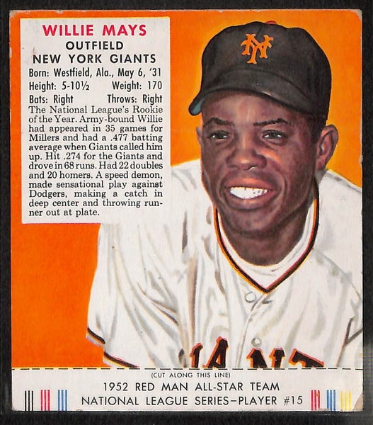 1952 Red Man Tobacco Willie Mays w. Tab