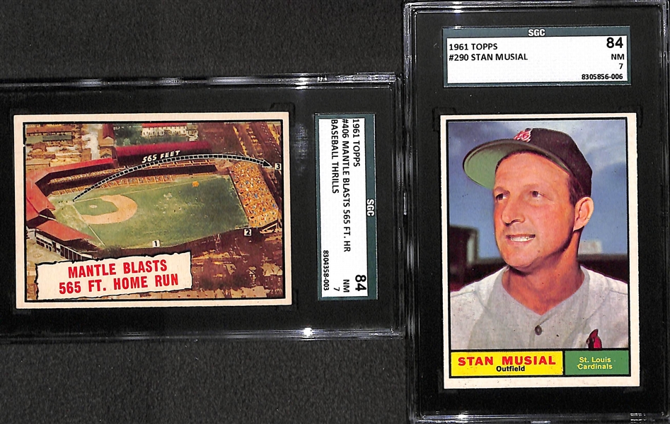 Lot of 2 - 1961 Topps Baseball Cards - Stan Musial SGC 84 (7) & Mantle Blasts HR SGC 84 (7)
