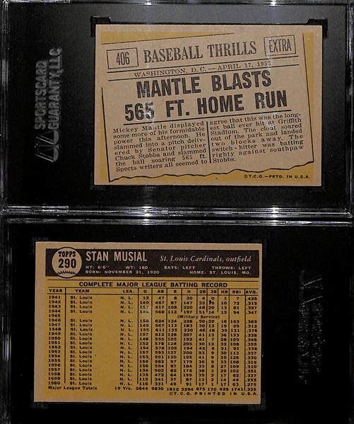 Lot of 2 - 1961 Topps Baseball Cards - Stan Musial SGC 84 (7) & Mantle Blasts HR SGC 84 (7)