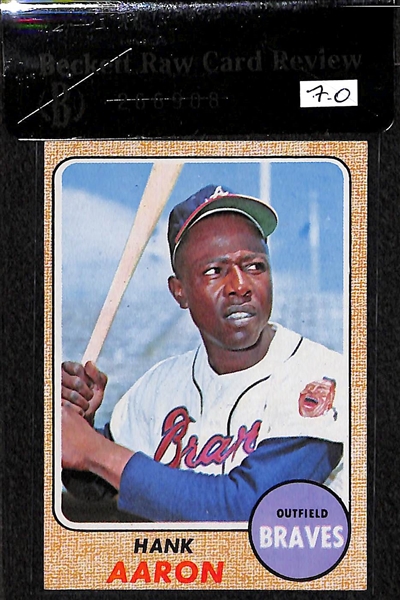 Lot of 2 1968 Topps Baseball Cards - Roberto Clemente & Hank Aaron - Both BVG 7.0
