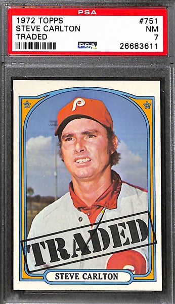 Lot of 3 - 1972 Topps Baseball Cards - All PSA 7 - w. Nolan Ryan & Steve Carlton Traded x2