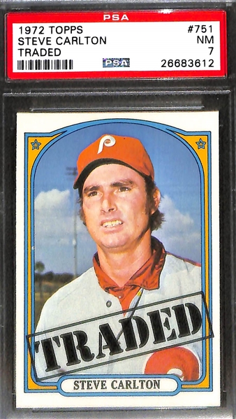 Lot of 3 - 1972 Topps Baseball Cards - All PSA 7 - w. Nolan Ryan & Steve Carlton Traded x2