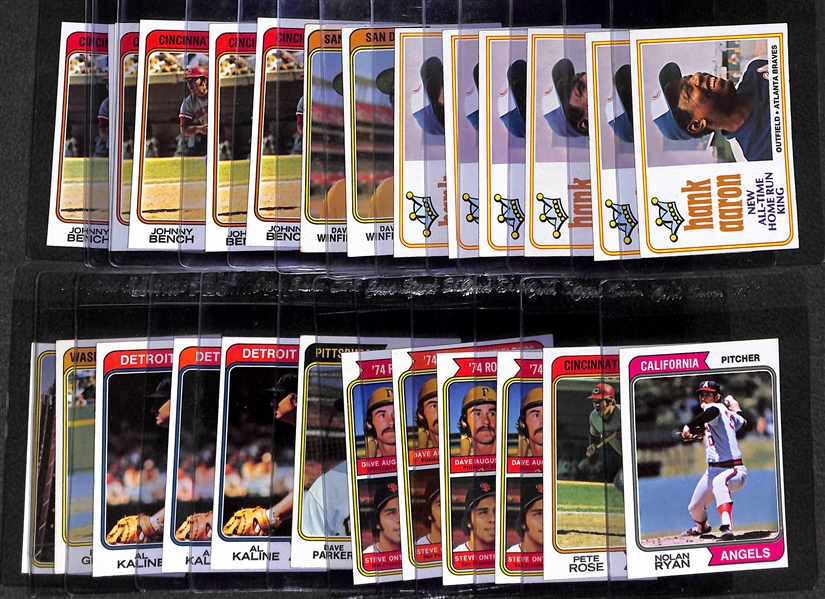 Lot of 26 - 1974 Topps Baseball Cards w. Hank Aaron x6 & Winfield Rookie Card x2