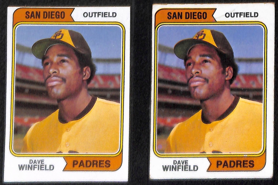 Lot of 26 - 1974 Topps Baseball Cards w. Hank Aaron x6 & Winfield Rookie Card x2