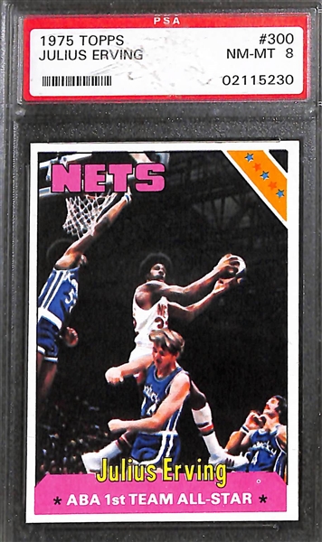 Lot of 19 Sports Cards (Baseball & Basketball) from 1948-1981 w. 1975 Topps Julius Erving PSA 8