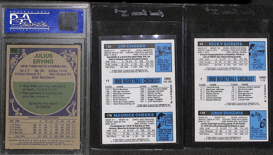 Lot of 19 Sports Cards (Baseball & Basketball) from 1948-1981 w. 1975 Topps Julius Erving PSA 8