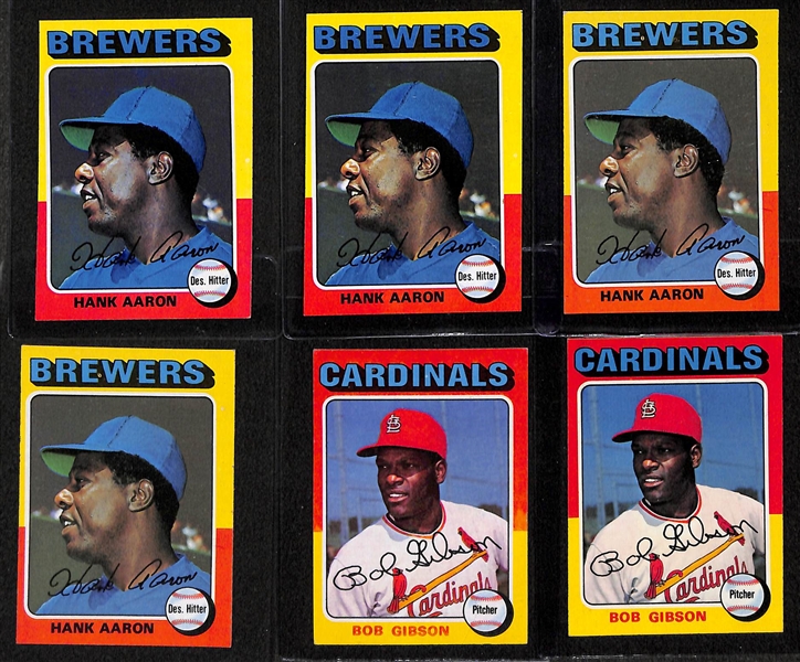 Lot of 1500+ Assorted 1975 Topps Baseball Cards w. Hank Aaron