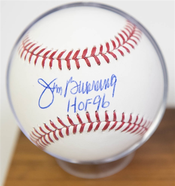  Jim Bunning Autograph Baseball Display w. 1959 Topps Baseball Card - JSA