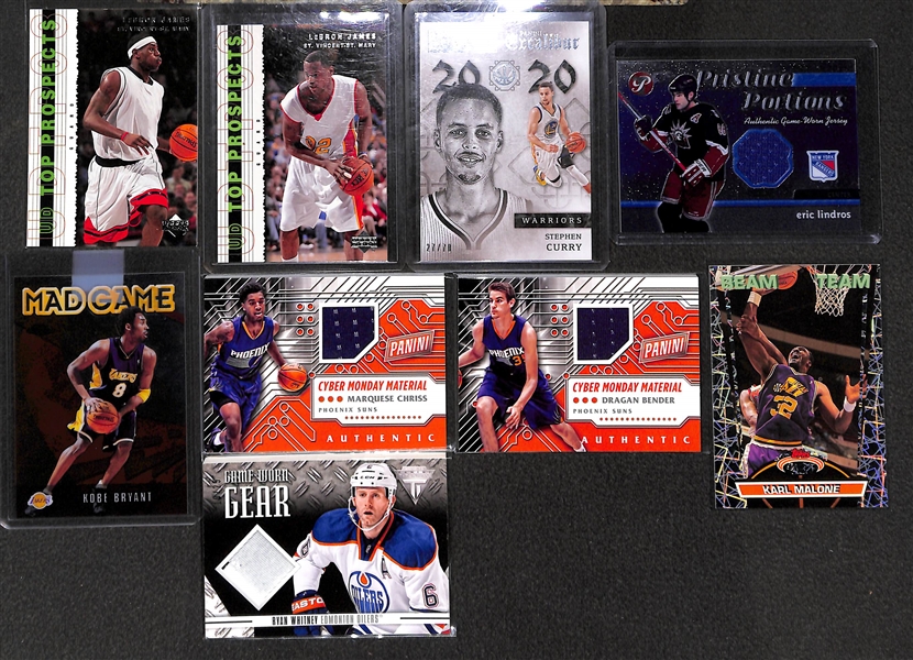 Lot of 32 Mixed Sports Relic/Rookie Cards w. 2 LeBron James RC's