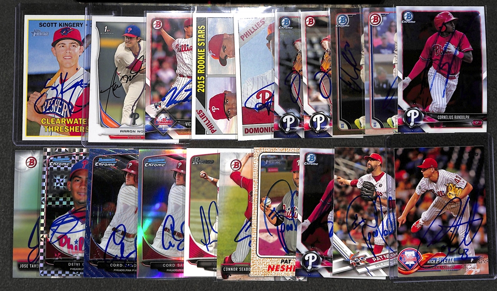 Lot of 20 Phillies Signed Cards w. Aaron Nola & Scott Kingery