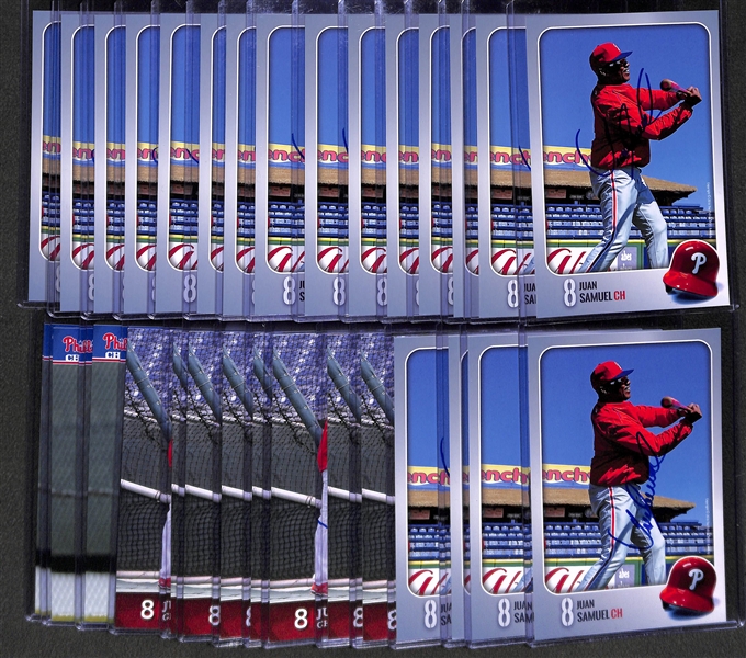 Lot of 30 Juan Samuel Signed Phillies 4x6 Team Issued Photo Cards