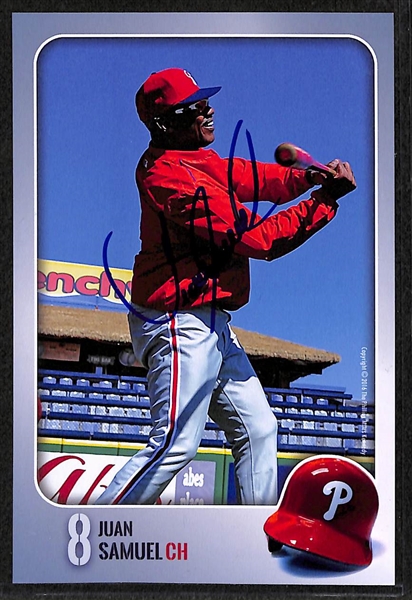 Lot of 30 Juan Samuel Signed Phillies 4x6 Team Issued Photo Cards