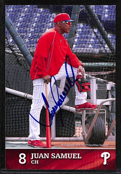 Lot of 30 Juan Samuel Signed Phillies 4x6 Team Issued Photo Cards