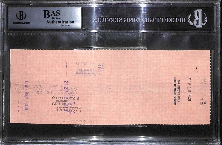 Ted Theodore Williams Autographed/Signed Bank Check (Beckett Slabbed and Certified)
