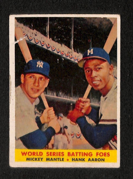 Lot of 5 Topps Hall of Famer Baseball Cards - 1957-59 w. Aaron, Mantle, & Berra