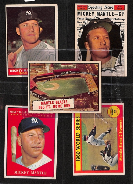 Lot of 5 - 1961 Topps Mickey Mantle Cards - All Different