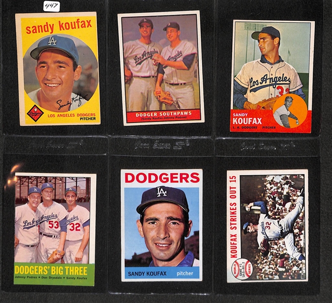 Lot of 15 - 1958-64 Topps Dodgers HOFers - Koufax/Drysdale/Snider