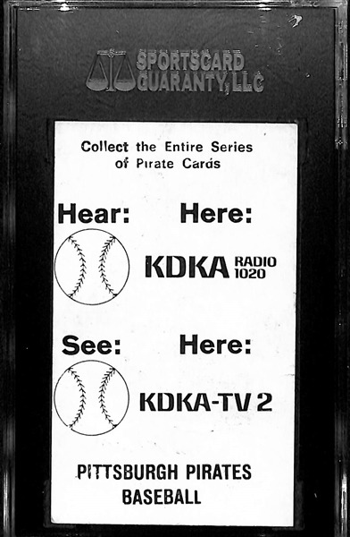 Rare 1968 KDKA Roberto Clemente Baseball Card Which Came Directly From the Clemente Family (Slabbed by SGC and contains a letter of Provenance from Roberto's wife Vera)
