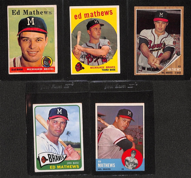 Lot of 15 - 1958-65 Topps HOF Milwaukee Braves Baseball Cards - Aaron, Spahn & Mathews