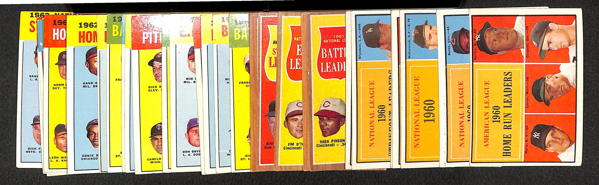 Lot of 33 - 1961-63 Topps Leader Cards w. 1961 Home Run Leader w. Mantle