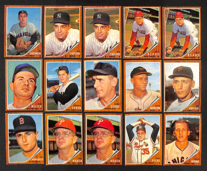 Lot of 51 Assorted 1962 Topps Baseball High Number Cards w. Curt Flood 