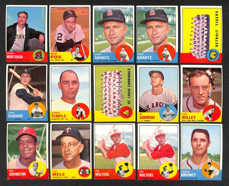 Lot of 40 Assorted 1963 Topps Baseball High Number Cards w. Nellie Fox