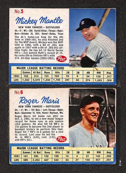 Lot of 100+ 1962 Post Baseball Cards w. Mantle Ad Card & Mantle Regular