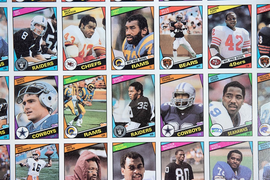 Set of 3 - 1984 Topps Football Uncut Sheets (Complete Set) w. Marino & Elway Rookie Cards - Well Preserved in EX+ to NM Condition