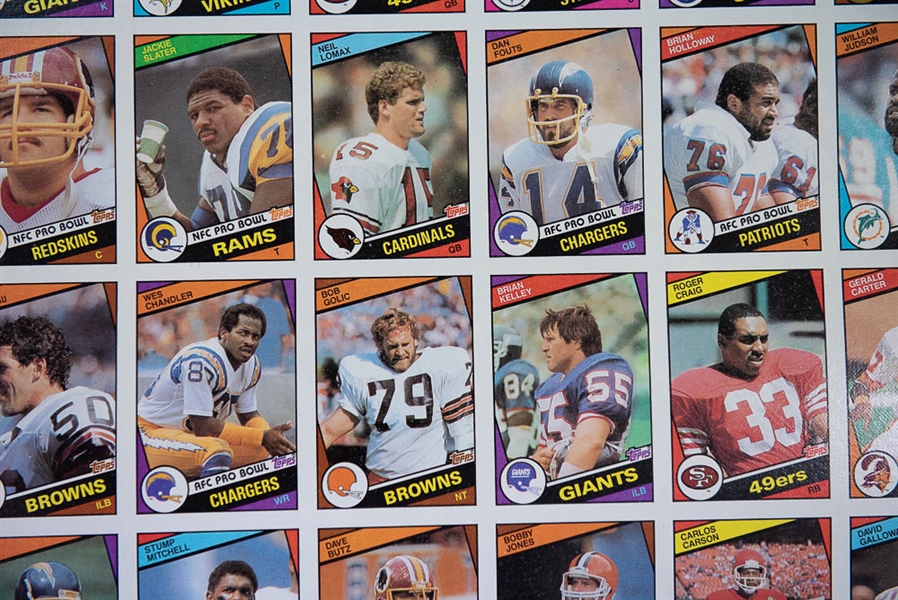 Set of 3 - 1984 Topps Football Uncut Sheets (Complete Set) w. Marino & Elway Rookie Cards - Well Preserved in EX+ to NM Condition
