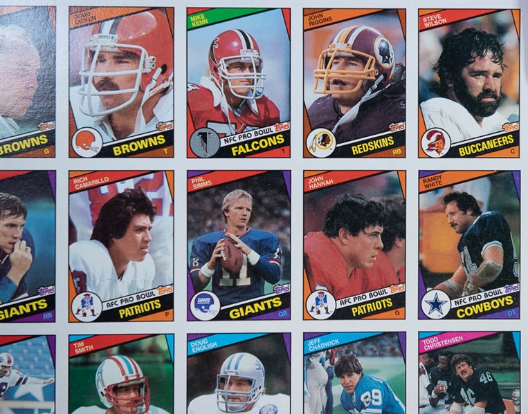 Set of 3 - 1984 Topps Football Uncut Sheets (Complete Set) w. Marino & Elway Rookie Cards - Well Preserved in EX+ to NM Condition