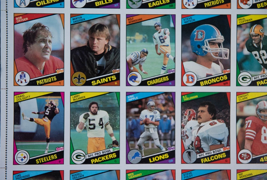 Set of 3 - 1984 Topps Football Uncut Sheets (Complete Set) w. Marino & Elway Rookie Cards - Well Preserved in EX+ to NM Condition