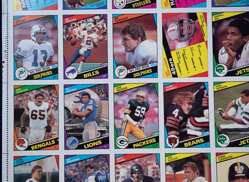 Set of 3 - 1984 Topps Football Uncut Sheets (Complete Set) w. Marino & Elway Rookie Cards - Well Preserved in EX+ to NM Condition