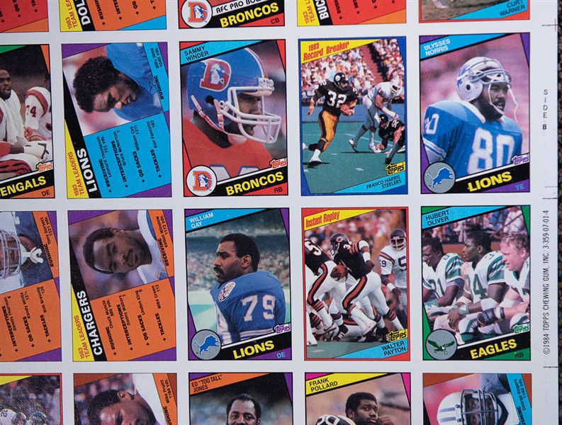 Set of 3 - 1984 Topps Football Uncut Sheets (Complete Set) w. Marino & Elway Rookie Cards - Well Preserved in EX+ to NM Condition